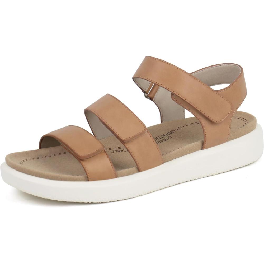 imageORTOREX Womens Orthotic Walking Sandals  Comfortable Arch Support Sandals with Adjustable Straps  Beige Size 6 USTan