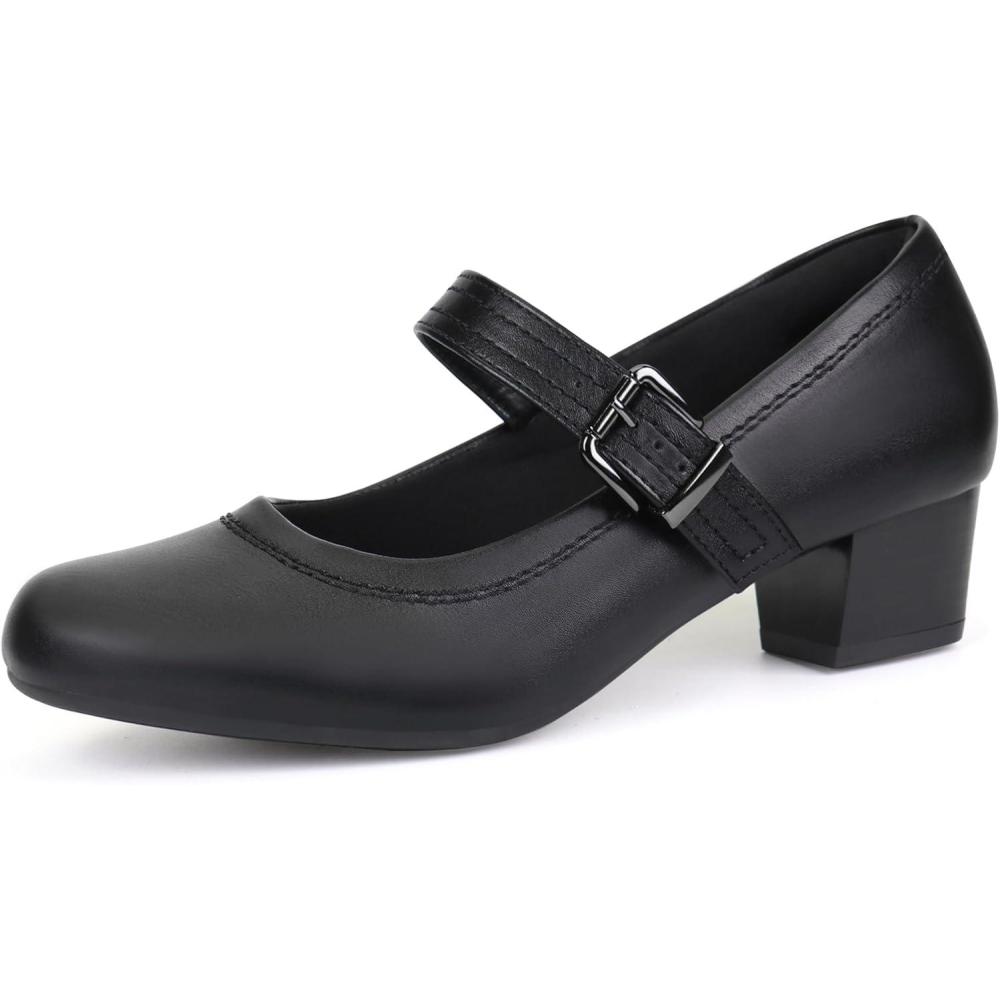 imageOrthorest Women Mary Janes Shoes for Bunions Orthopedic Dress Shoes Low Chunky Heels Work PumpsBlack