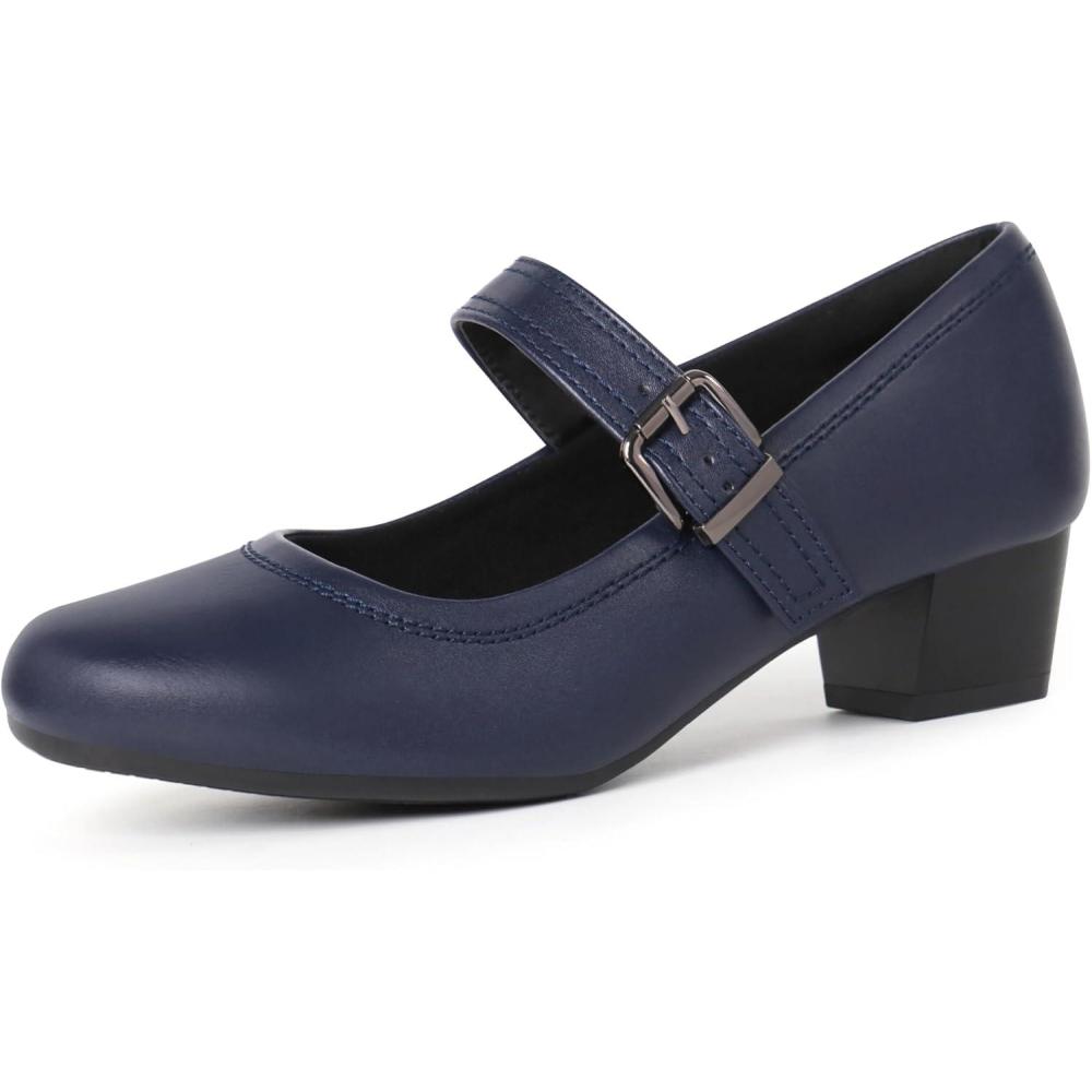 imageOrthorest Women Mary Janes Shoes for Bunions Orthopedic Dress Shoes Low Chunky Heels Work PumpsNavy