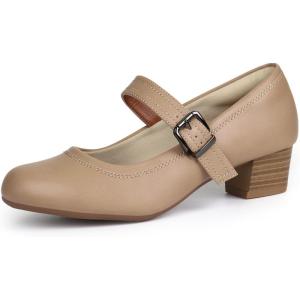 Ortho+rest Women Mary Janes Shoes for Bunions Orthopedic Dress Shoes Low Chunky Heels Work Pumps(Beige)