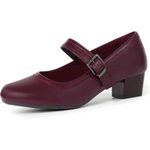 Ortho+rest Women Mary Janes Shoes for Bunions Orthopedic Dress Shoes Low Chunky Heels Work Pumps(Burgundy)