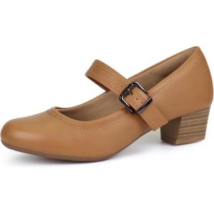 Ortho+rest Women Mary Janes Shoes for Bunions Orthopedic Dress Shoes Low Chunky Heels Work Pumps(Tan)