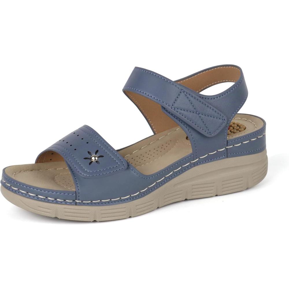 imageJABASIC Women Comfortable Sandals Orthotic Walking Sandals Orthopedic Arch Support SandalsBlue