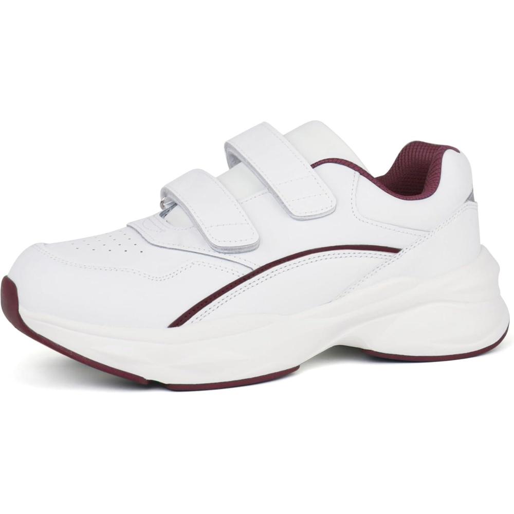 imageORTOREX Women Diabetic Leather Shoes Orthopedic Walking Shoes Wide Toe Box ShoesWhiteBurgundy