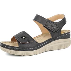 JABASIC Women Comfortable Sandals Orthotic Walking Sandals Orthopedic Arch Support Sandals(Black)