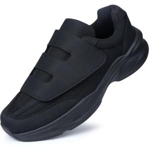 Ortho+rest Men Diabetic Walking Shoes Swollen Feet Shoe with Adjustable Closure(Black)
