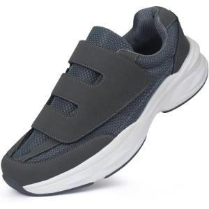 Ortho+rest Men Diabetic Walking Shoes Swollen Feet Shoe with Adjustable Closure(Grey)