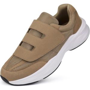 Ortho+rest Men Diabetic Walking Shoes Swollen Feet Shoe with Adjustable Closure(Khaki)