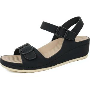 ORTOREX Women Arch Support Wedge Sandals Comfortable Waking Sandals(Black)